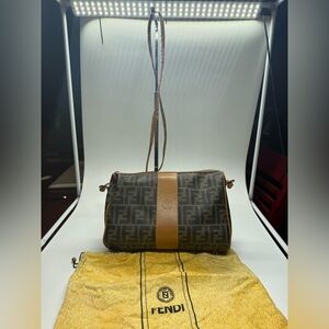 Authentic Vintage Fendi Zucca FF Crossbody Bag Brown Logo Italy READ